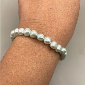 Vintage Mint Green Iridescent Beaded Authentic Pearl Bangle Statement Bracelet